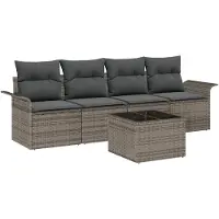 vidaXL Sofa Set 5 stk. Grau Poly-Rattan