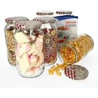 MamboCat 6er Set Rundglas 1062 ml To 82 Holz Herz rot Deckel incl. Diamant Gelierzauber Rezeptheft