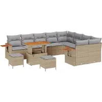 vidaXL Gartensofa-set mit Kissen 13 pcs Beige und Hellgrau Poly-Rattan