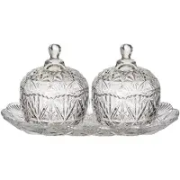 Home Deco Factory 2x Bonbonnieres auf Tablett - Dekoriertes Glas - 14 x 26 cm - Bonbonglas