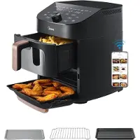 Midea Heißluftfritteuse Double Stack, übereinander Airfryer, Smart WIFI Sync mit Alexa,11L XL Vertikalem Platzsparendes Design, 10 in 1 Basket Grillpfanne Backen für 3-8 personen,2400w