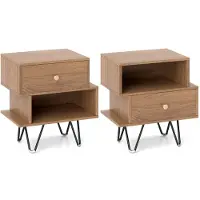 Coast Nachttisch-Set, 2 Stück, Nachttisch mit Schublade und offenem Fach, Beistelltisch mit Metallbeinen