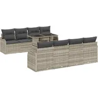 vidaXL Gartensofa-set 9 stk. 8-Sitzanzahl Hellgrau Poly Rattan