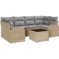 vidaXL Gartensofa-set 7 stk. 6-Sitzanzahl Beige und Grau Poly-Rattan