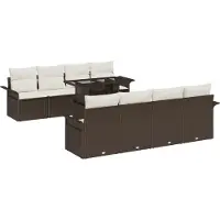 vidaXL Garten-Sofa-Set mit Kissen mit Speicher 9 pcs Braun Poly Rattan