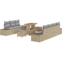 vidaXL Gartensofa-set 10 stk. 9-Sitzanzahl Beige Poly Rattan