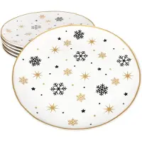 MamboCat 6x Stars schwarz & gold Speiseteller Steingut 6 Personen Essteller Weihnachten
