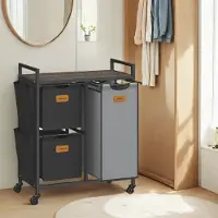 Vasagle Wäschekorb 3 Fächer kastanienbraun-tintenschwarz-taubengrau BLHB35202B01