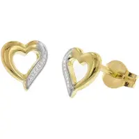 Trendor 28464 Damen-Ohrringe Gold 333 / 8K Bicolor Herz-Ohrstecker Ø 6 mm