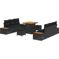 vidaXL Gartensofa-set 9 stk. 8-Sitzanzahl Schwarz Poly Rattan