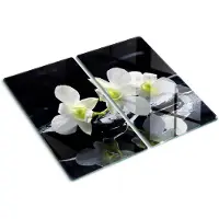 Tulup Herdabdeckplatte SET aus 2 Stück 30x52 cm Glas-Servierbrett Küchenutensilien Schutzplatte Spritzschutz Orchidee