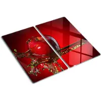Tulup Herdabdeckplatte SET aus 2 Stück 30x52 cm Glas-Servierbrett Küchenutensilien Spritzschutz Apfel und Wasser
