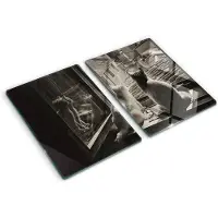 Tulup Herdabdeckplatte SET aus 2 Stück 40x52 cm Schneidebrett aus Glas Schutzplatte Spritzschutz Katzen im Fenster