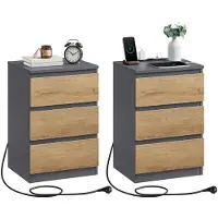 Vasagle Nachttisch 2er Set mit Schubladen und Ladestation ebenholzschwarz LET831G01