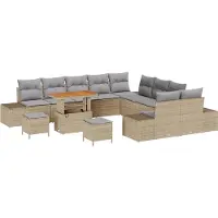 vidaXL Gartensofa-set mit Kissen mit Speicher 13 pcs Beige Poly Rattan