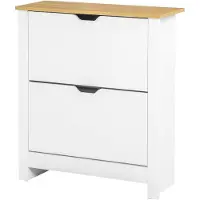 HOMCOM SCHUHSCHRANK Schuhregal mit Schublade Schuhständer für 12 Paar Schuhe Weiß+Natur