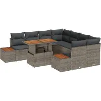 vidaXL Garten-Sofa-Set 9 Stk. Grau Poly Rattan