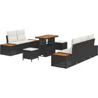 vidaXL Garten-Sofa-Set mit Kissen mit Speicher 8 pcs Schwarz und Creme