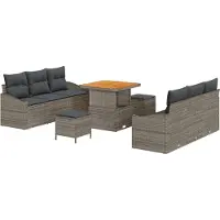 vidaXL Garten-Sofa-Set mit Kissen mit Speicher 9 pcs Grau