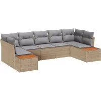 vidaXL Gartensofa-set mit Kissen 7 pcs Beige und Hellgrau Polyrattan