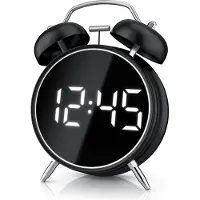 Bearware Digitaler Wecker, Retro Wecker, Retrolook, lauter Alarm, Schlummerfunktion, weißes LED-Display, 3 Helligkeitsstufen, Nachtmodus, kein Ticken, geräuschlos, schwarz-matt