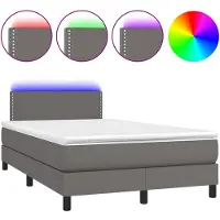 vidaXL Boxspringbett mit Matratze & LED Grau 120x190 cm Kunstleder