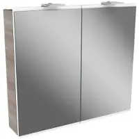 Fackelmann LED Spiegelschrank LIMA / Badschrank mit Soft-Close-System / Maße (B x H x T): ca. 80 x 73 x 15,5 cm / Möbel fürs WC oder Badezimmer / Korpus: Braun / Front: Weiß/Spiegel