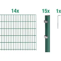 Alberts Doppelstabmatten Zaun, Höhe 100 cm, Länge 28 m, Zaun-Komplettset zum Einbetonieren, grün, Pfosten 60x40 mm