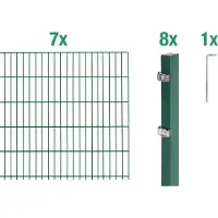 Alberts Doppelstabmatten Zaun, Höhe 120 cm, Länge 14 m, Zaun-Komplettset zum Einbetonieren, grün, Pfosten 60x40 mm