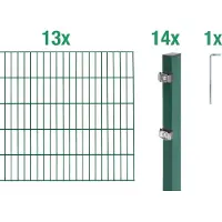 Alberts Doppelstabmatten Zaun, Höhe 100 cm, Länge 26 m, Zaun-Komplettset zum Einbetonieren, grün, Pfosten 60x40 mm