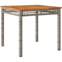 vidaXL Gartentisch Grau 80x80x75 cm Poly Rattan Akazienholz