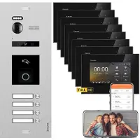 Balter EVO HD Silber RFID/Fingerprint 4x7" WiFi + 4x7" Weiß Video Türsprechanlage Set 4 FAM