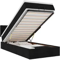 vidaXL Ottoman-Bett mit Matratze & LEDs Schwarz 100x200 cm Stoff