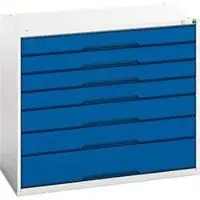 Bott Schubladenschrank verso, 7 Schübe, bis 75 kg je Schub, Vollauszug, B 1050 x T 550 x H 900 mm, Stahlblech, Grau-Blau