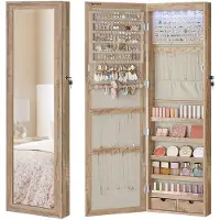 Songmics Schmuckschrank 120 cm hoch mit beleuchtetem Innenspiegel eichenbraun JJC093N01