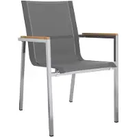 OUTLIV. Rimini Stapelsessel Edelstahl/Textilene Teakarmlehnen Dunkelgrau RC010B-BLK/SILV