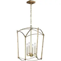 Licht-Erlebnisse Hängelampe Metall B: 34,3 cm H: max. 231,8 cm in Antikgold E14 4-flammig Vintage Käfig Schirm