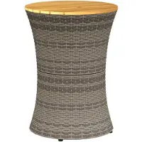 vidaXL Garten-Beistelltisch Trommelform Grau Poly Rattan & Massivholz