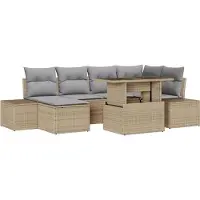 vidaXL Gartensofa-set 7 Stk. Beige und Hellgrau Poly-Rattan