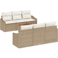 vidaXL Gartensofa-set 7 stk. Beige Poly-Rattan