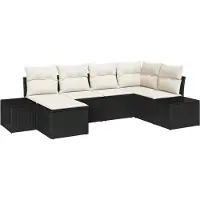 vidaXL Garten-Sofa-Set mit Kissen 6 pcs Schwarz und Creme Poly-Rattan
