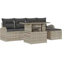 vidaXL Garten-Sofa-Set mit Kissen 6 pcs Hellgrau Poly-Rattan
