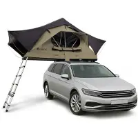 Juskys Autodachzelt Lago 140 x 240 cm - LED-Beleuchtung & Leiter - Schwarz / Khaki
