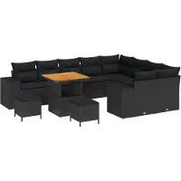 vidaXL Garten-Sofa-Set mit Kissen mit Speicher 12 pcs Schwarz