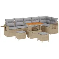 vidaXL Gartensofa-set mit Kissen 11 pcs Beige und Hellgrau Poly-Rattan