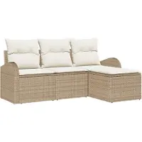 vidaXL Sofa Set 4 stk. Beige und Weiß Poly-Rattan