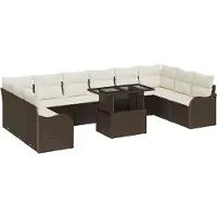 vidaXL Garten-Sofa-Set mit Kissen 11 pcs Braun Poly Rattan
