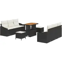 vidaXL Garten-Sofa-Set 9 stk. 8-Sitzanzahl Schwarz und Creme