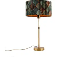 QAZQA - Modern Tischleuchte I Tischlampe I Lampe I Leuchte Bronze mit ovalem Samtschirm Blattdesign 35cm - Parte I Wohnzimmer I Schlafzimmer - Stahl Länglich I Oval - LED geeignet E27