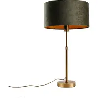QAZQA - Modern Tischleuchte I Tischlampe I Lampe I Leuchte Bronze mit ovalem Samtschirm Grün 35cm - Parte I Wohnzimmer I Schlafzimmer - Stahl Länglich I Oval - LED geeignet E27